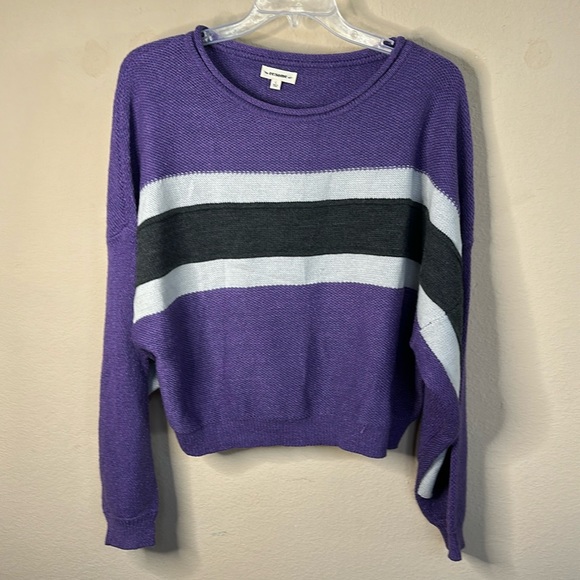 ee: some Sz Large Purple and Charcoal Stripe Colorblock Sweater - Picture 3 of 4